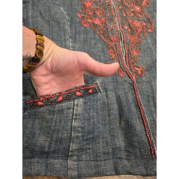 Chicos Beaded Denim Blazer Jacket Sz 3 (XL) Coral Western Boho - Picture 13 of 13